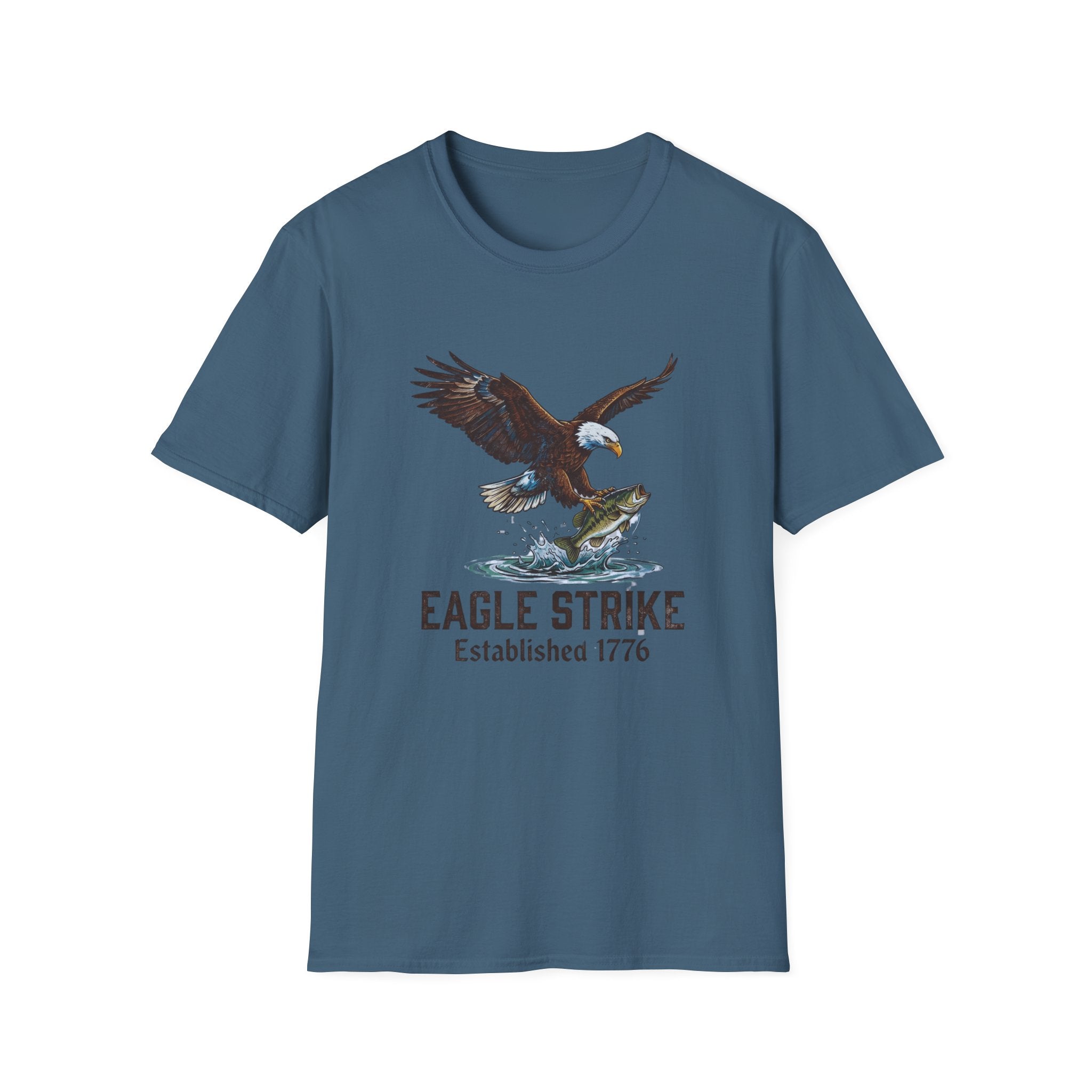 Eagle Strike graphic T-Shirt | Bald Eagle catching fish, Established 1776 design