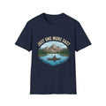 Just One More Cast fishing lake mountain T-Shirt | canoe angler outdoors design