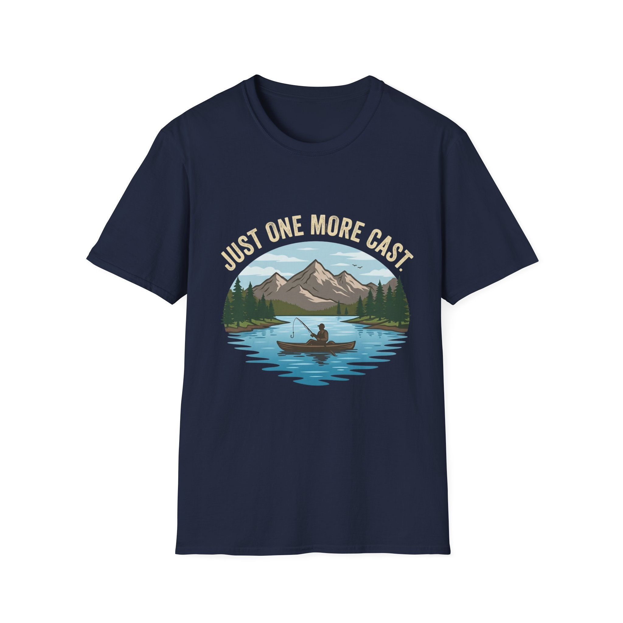 Just One More Cast fishing lake mountain T-Shirt | canoe angler outdoors design
