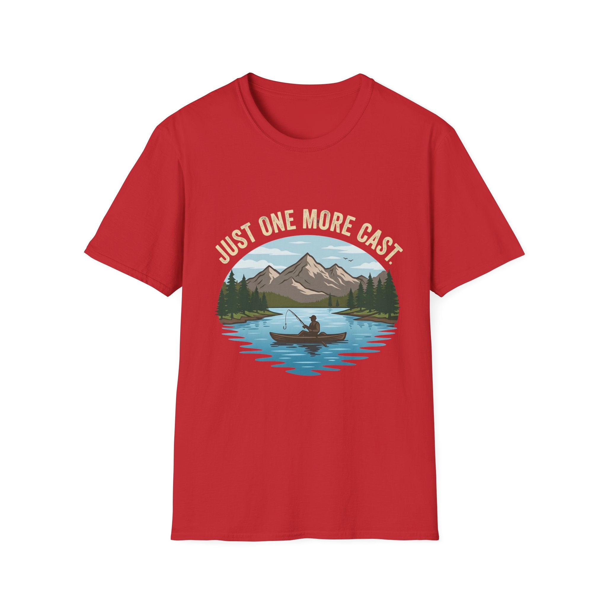 Just One More Cast fishing lake mountain T-Shirt | canoe angler outdoors design