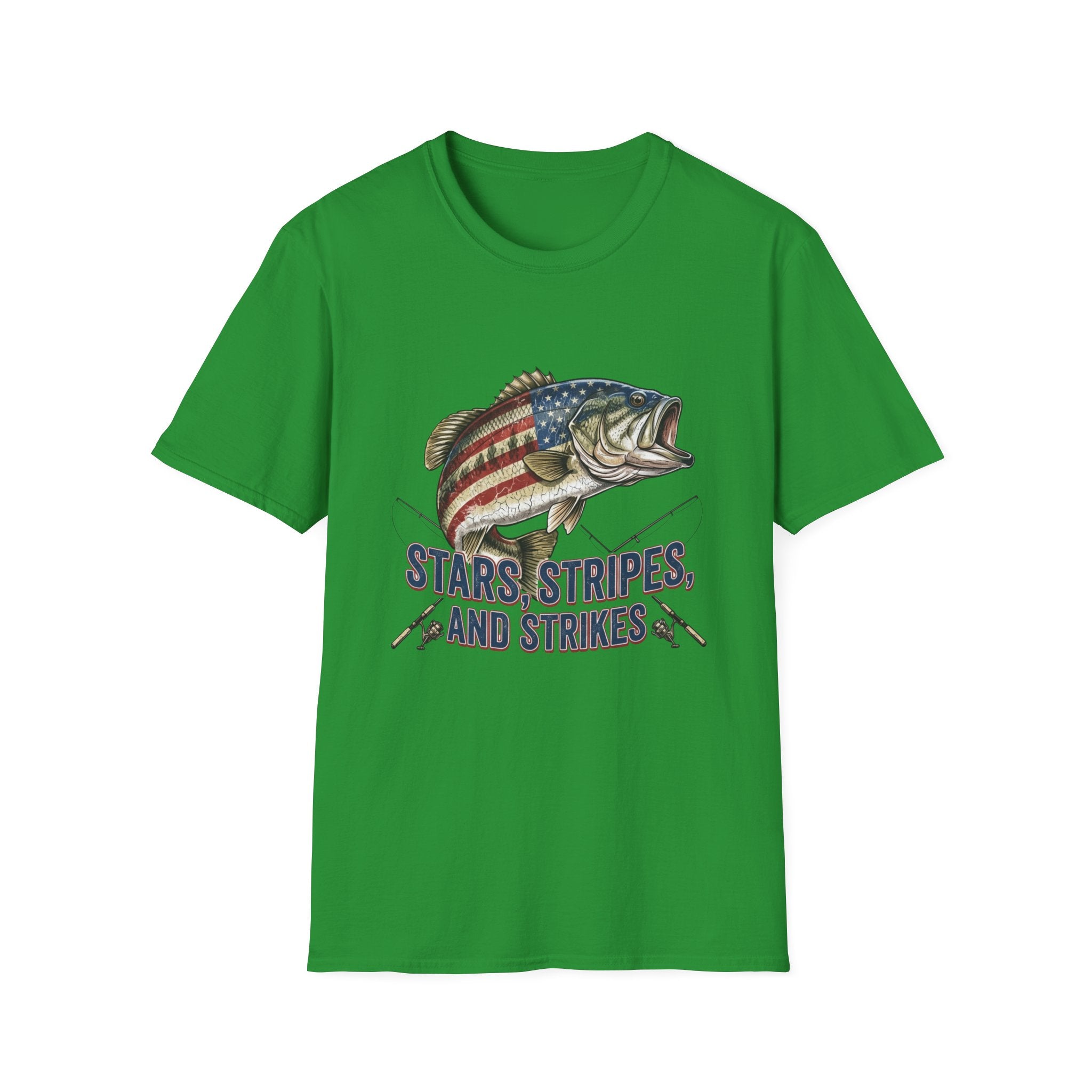 Patriotic Bass Fish Stars Stripes And Strikes T-Shirt | American Fishing Tee