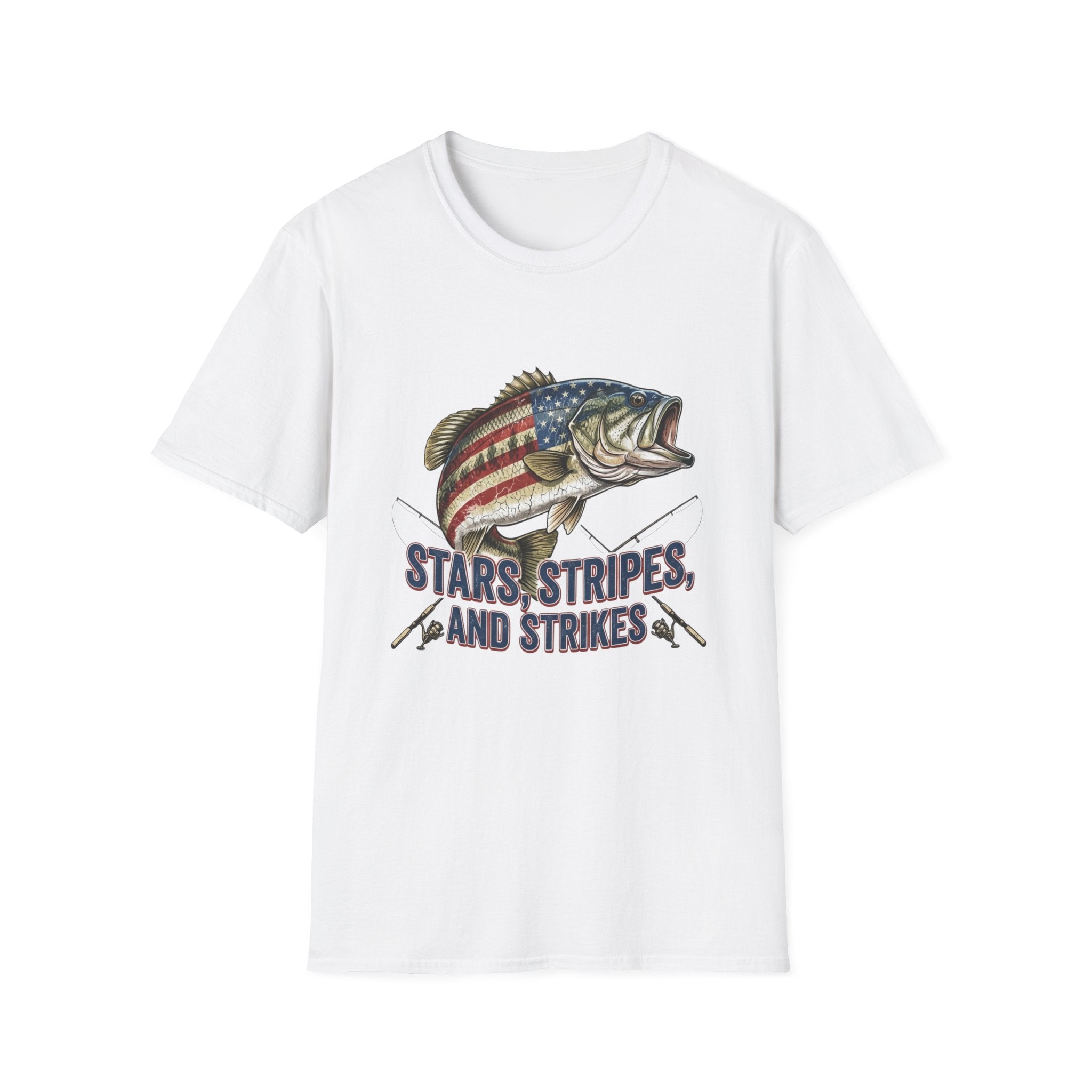 Patriotic Bass Fish Stars Stripes And Strikes T-Shirt | American Fishing Tee