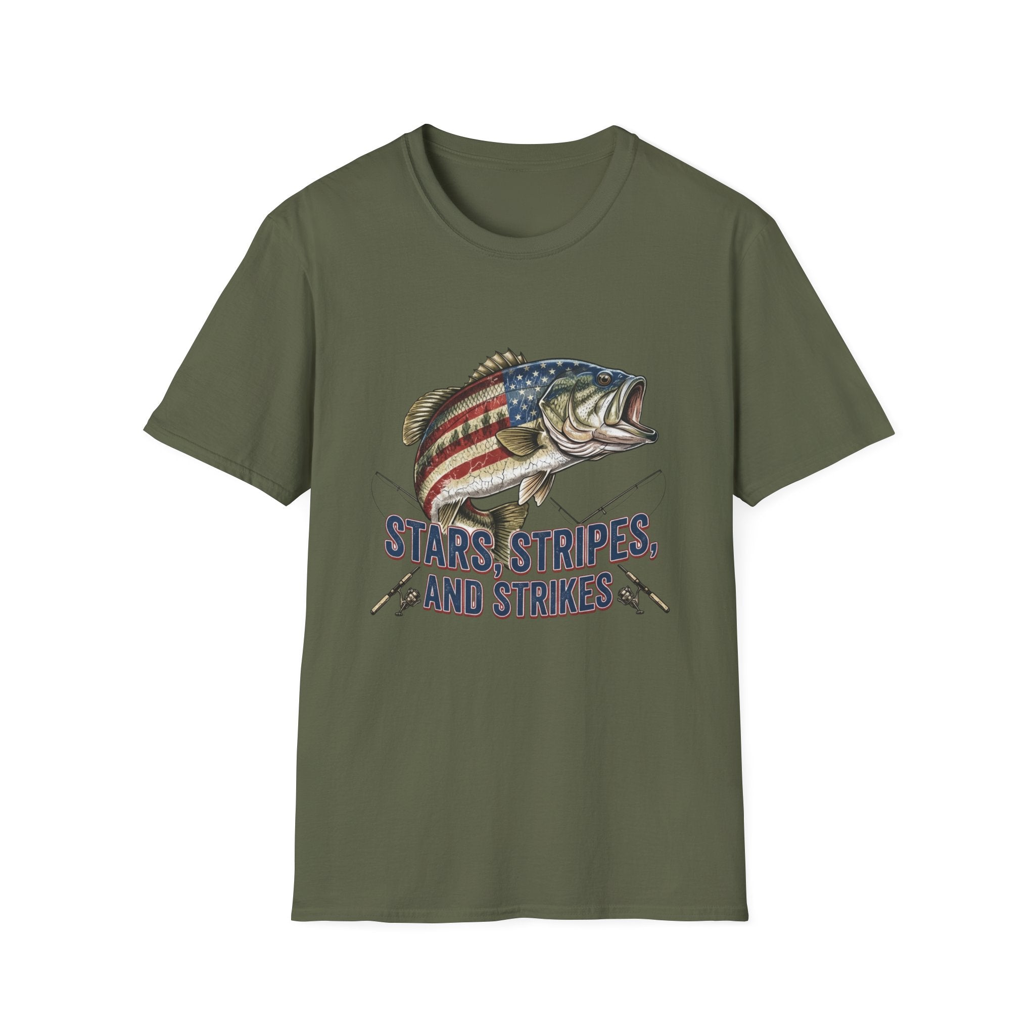 Patriotic Bass Fish Stars Stripes And Strikes T-Shirt | American Fishing Tee