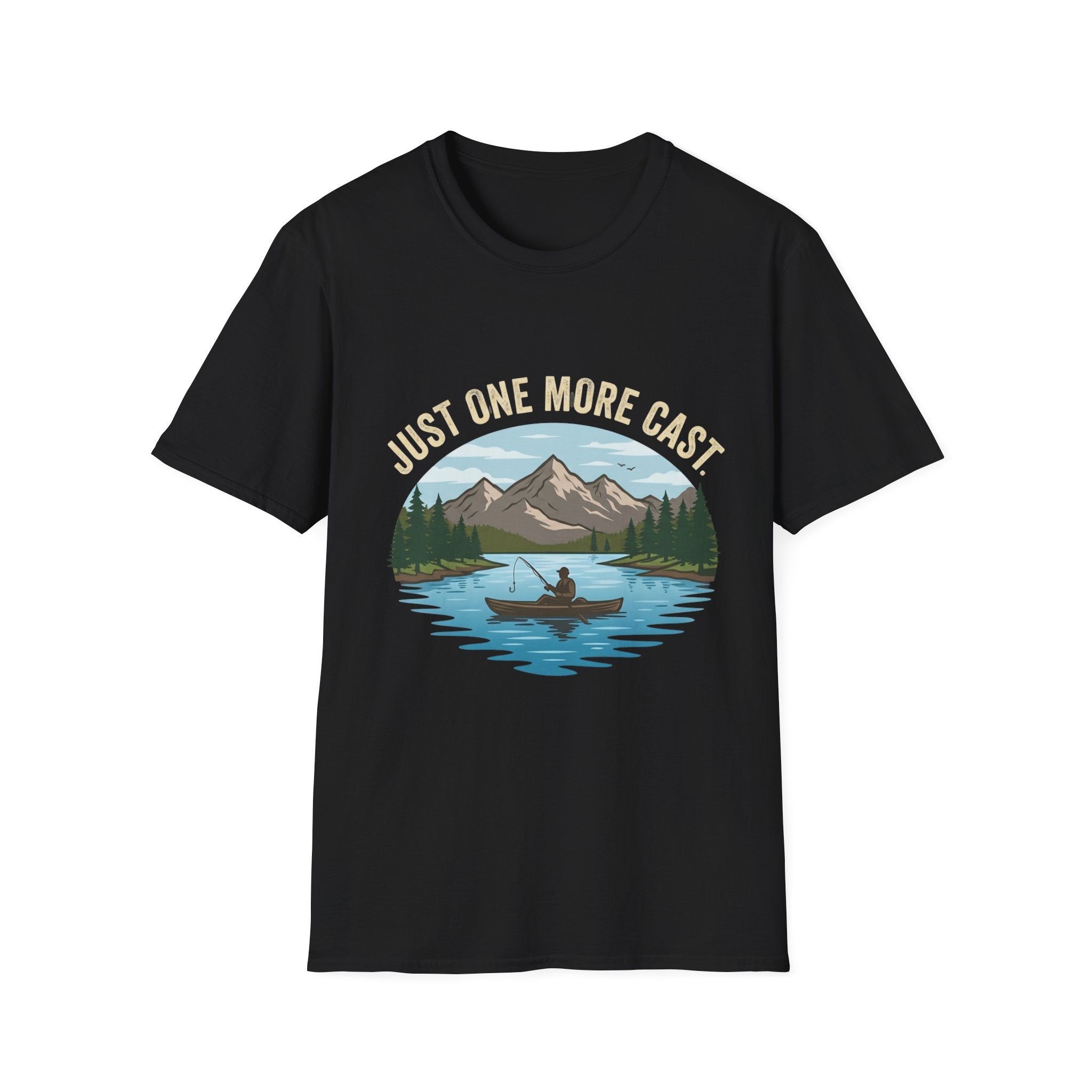 Just One More Cast fishing lake mountain T-Shirt | canoe angler outdoors design