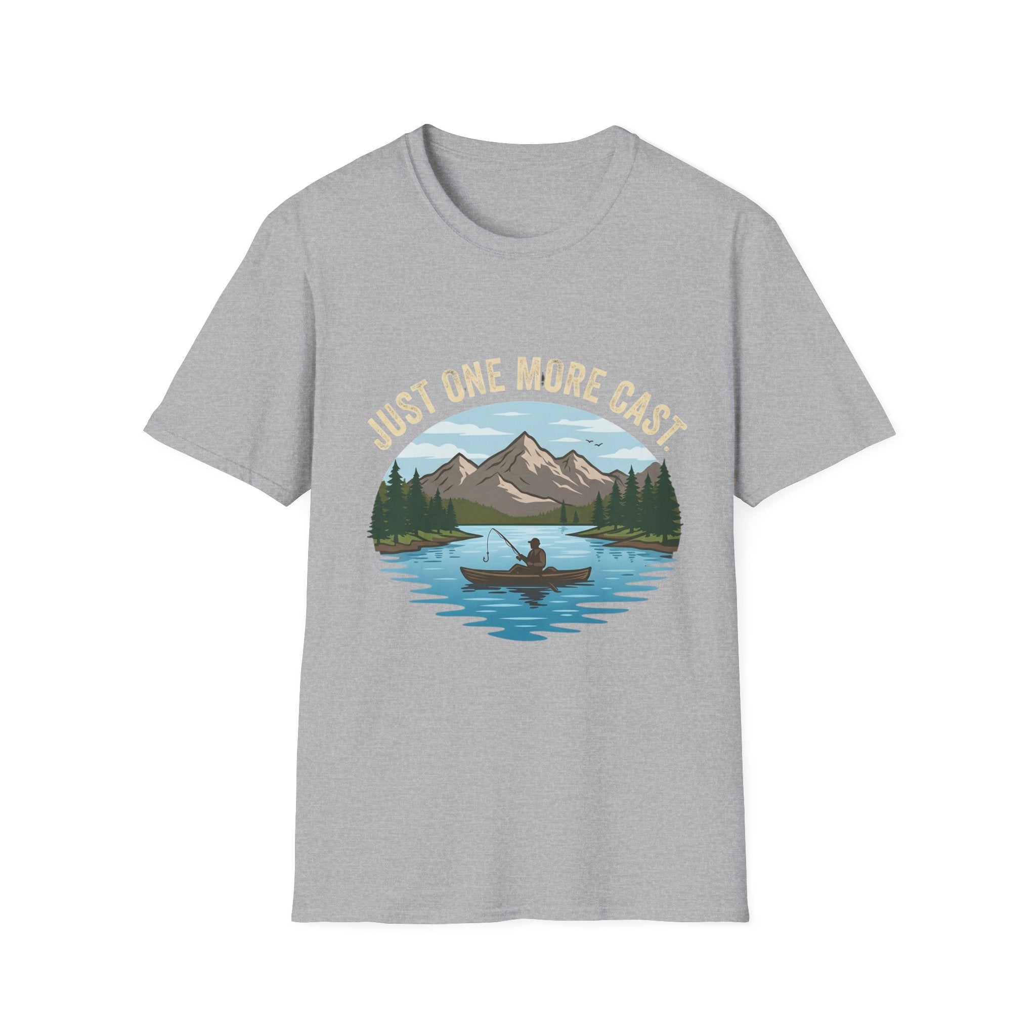 Just One More Cast fishing lake mountain T-Shirt | canoe angler outdoors design