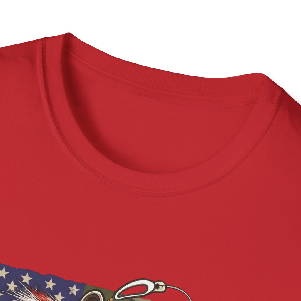 Jumping Bass with American Flag T-Shirt | Fishing Graphic Tee