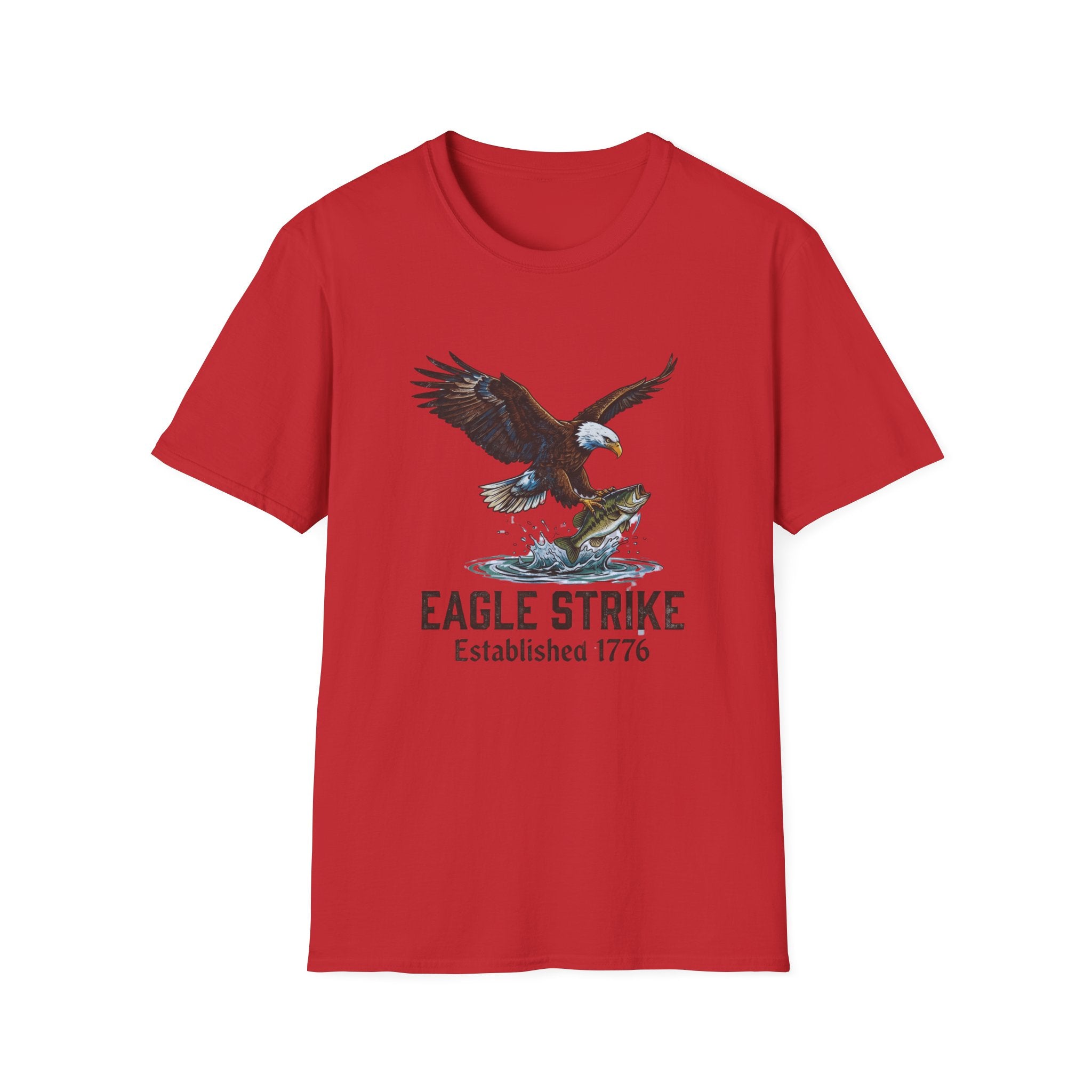 Eagle Strike graphic T-Shirt | Bald Eagle catching fish, Established 1776 design