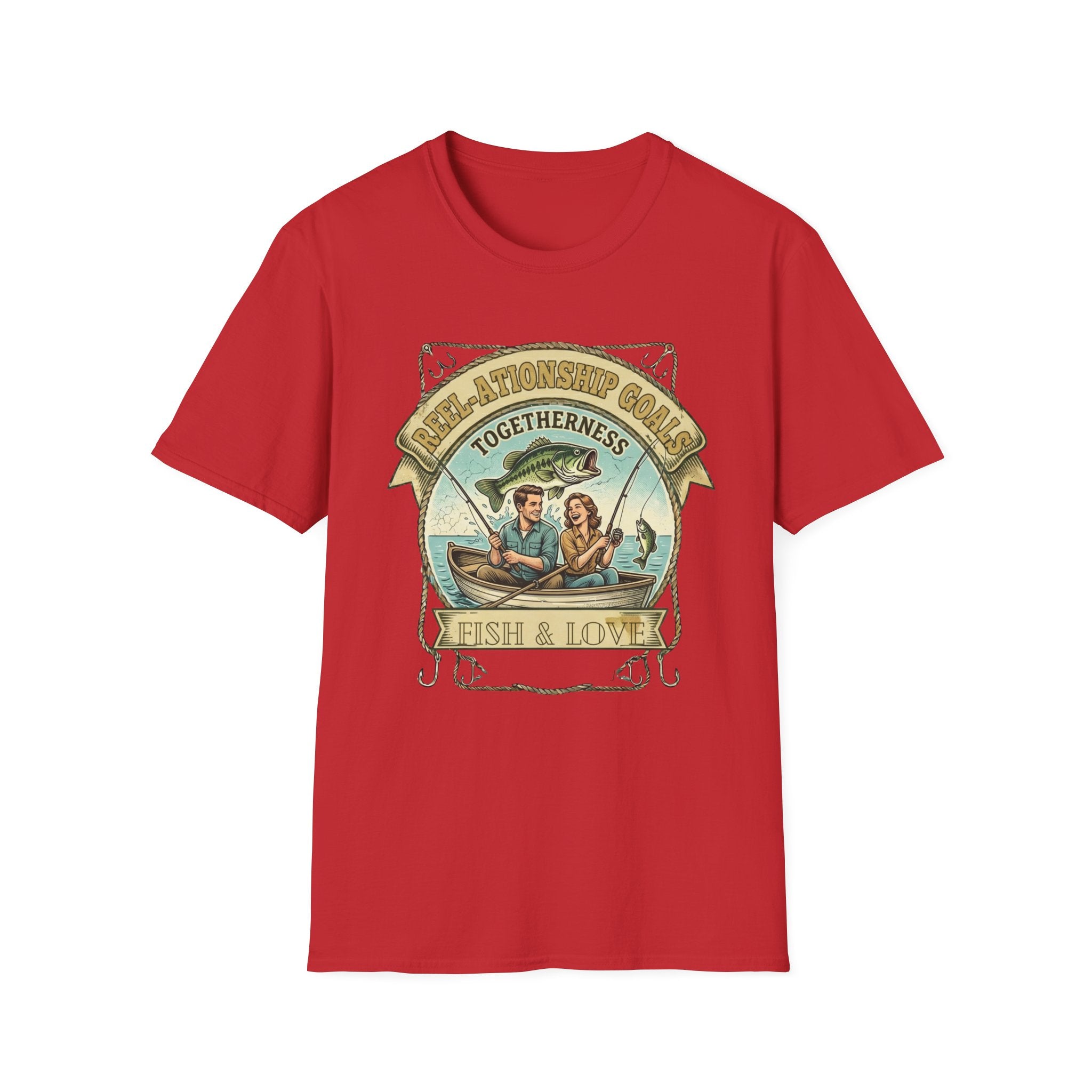 Togetherness Cottagecore Fishing Couple T-Shirt | Fish & Love Vintage Design