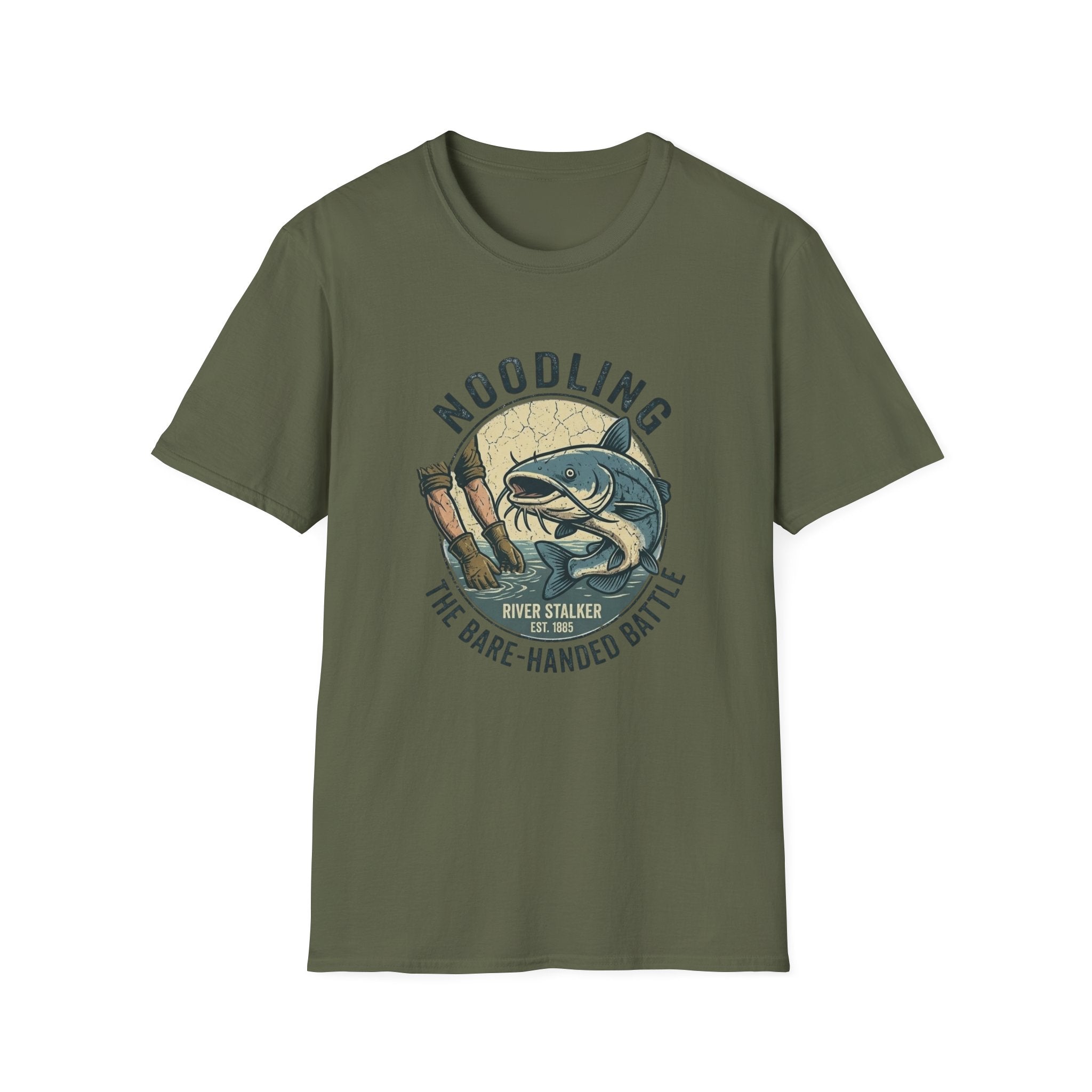 Noodling Catfish Illustration T-Shirt | Hand-Fished, River Angler Design