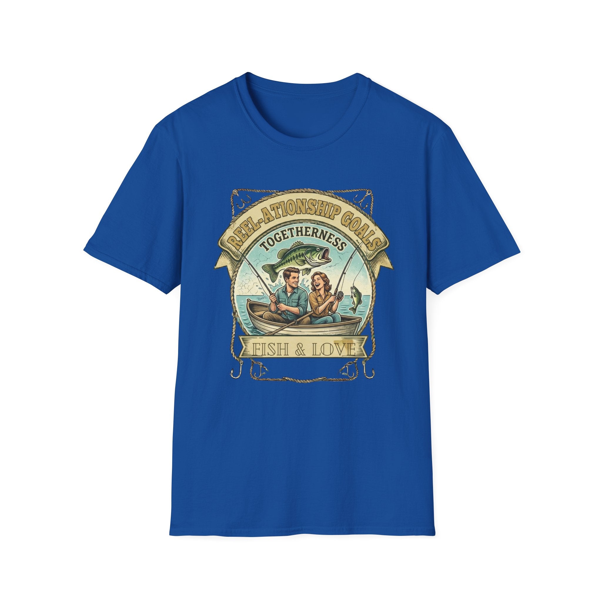 Togetherness Cottagecore Fishing Couple T-Shirt | Fish & Love Vintage Design