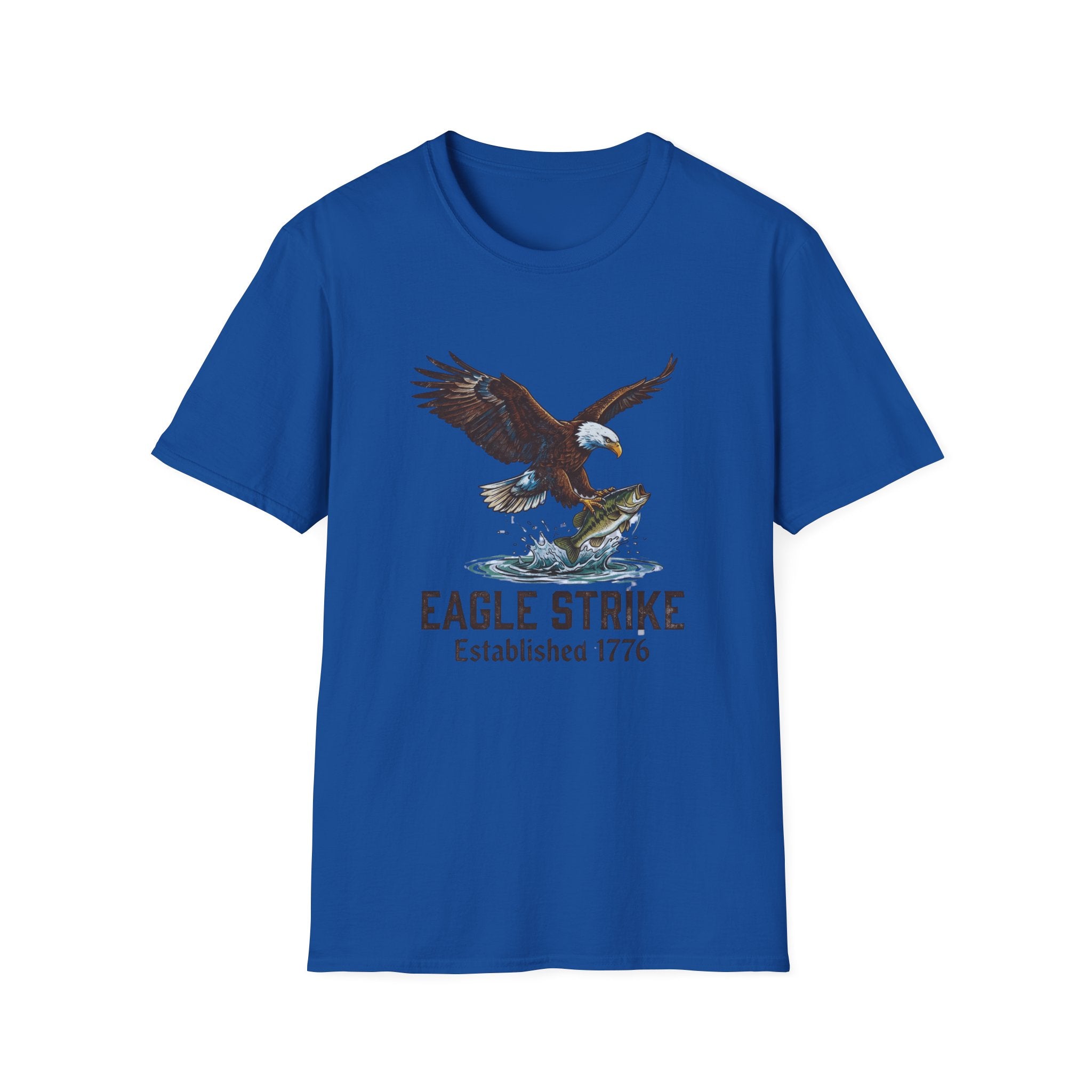 Eagle Strike graphic T-Shirt | Bald Eagle catching fish, Established 1776 design