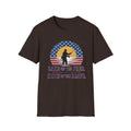 Patriotic Fisherman silhouette Land of the Free T-Shirt | American flag sunset design