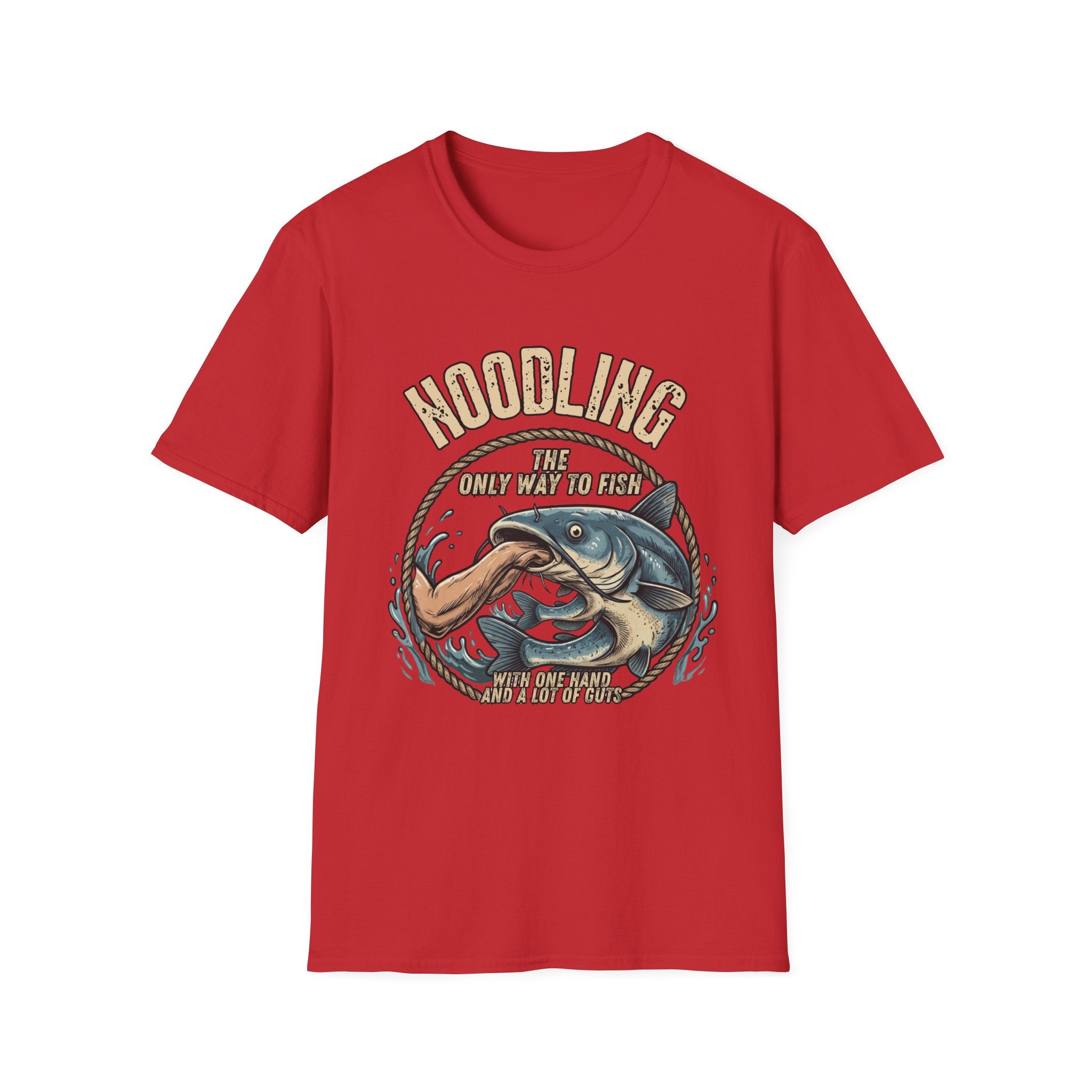 Noodling Catfish Illustration T-Shirt | Fishing Humor Tee, Outdoor Angler Shirt