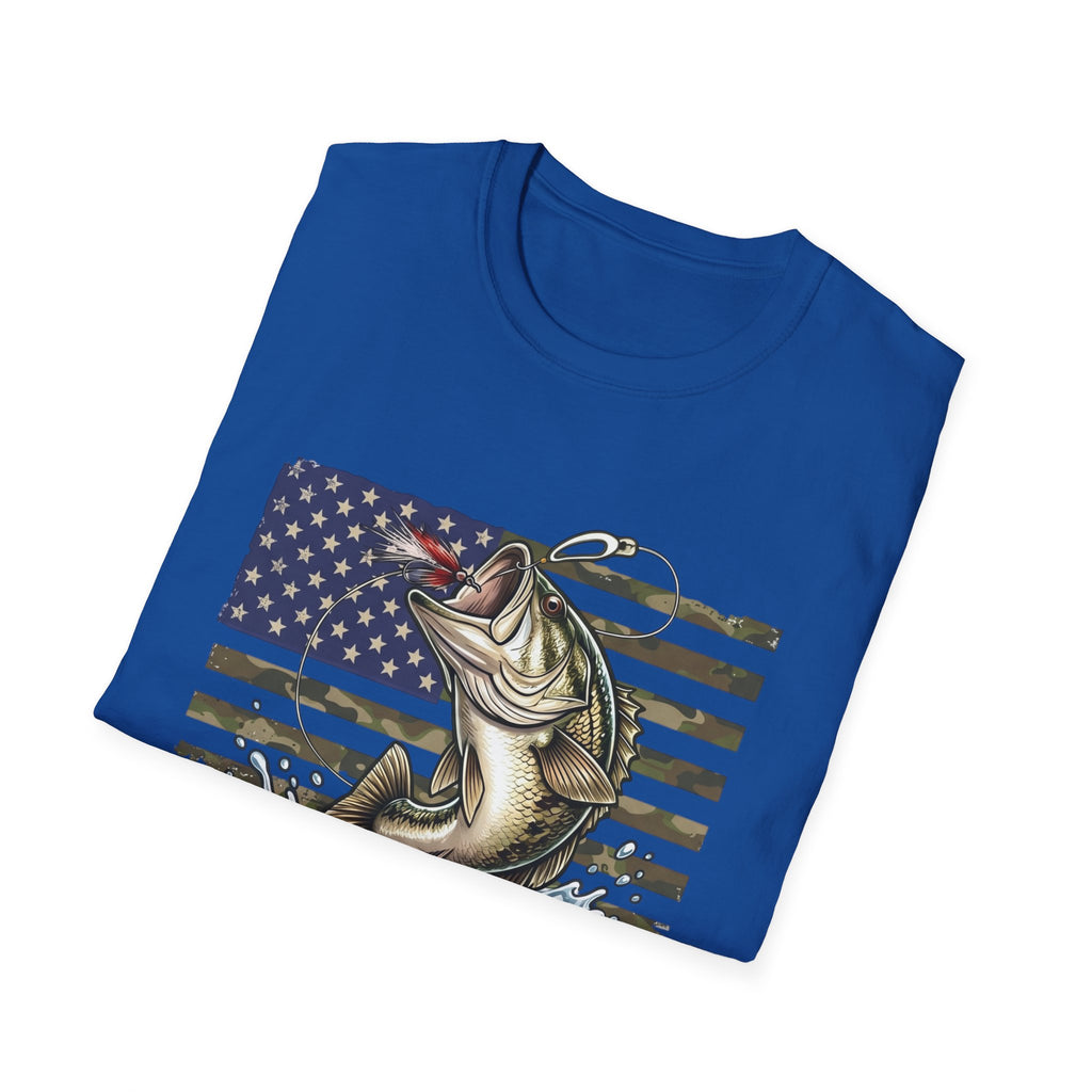 Jumping Bass with American Flag T-Shirt | Fishing Graphic Tee