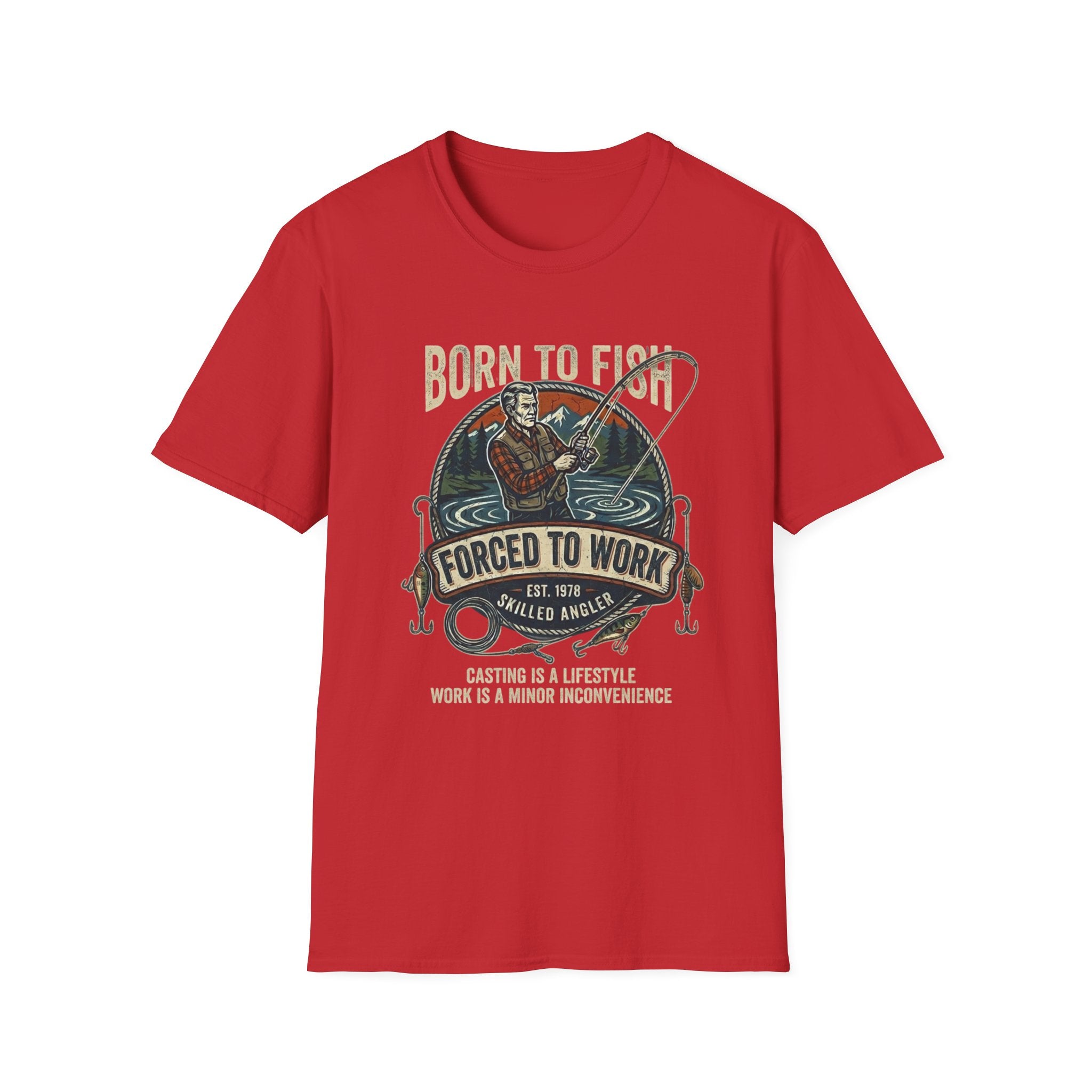 Born to Fish Forced to Work T-Shirt | Fishing Graphic Tee, Angler Humor