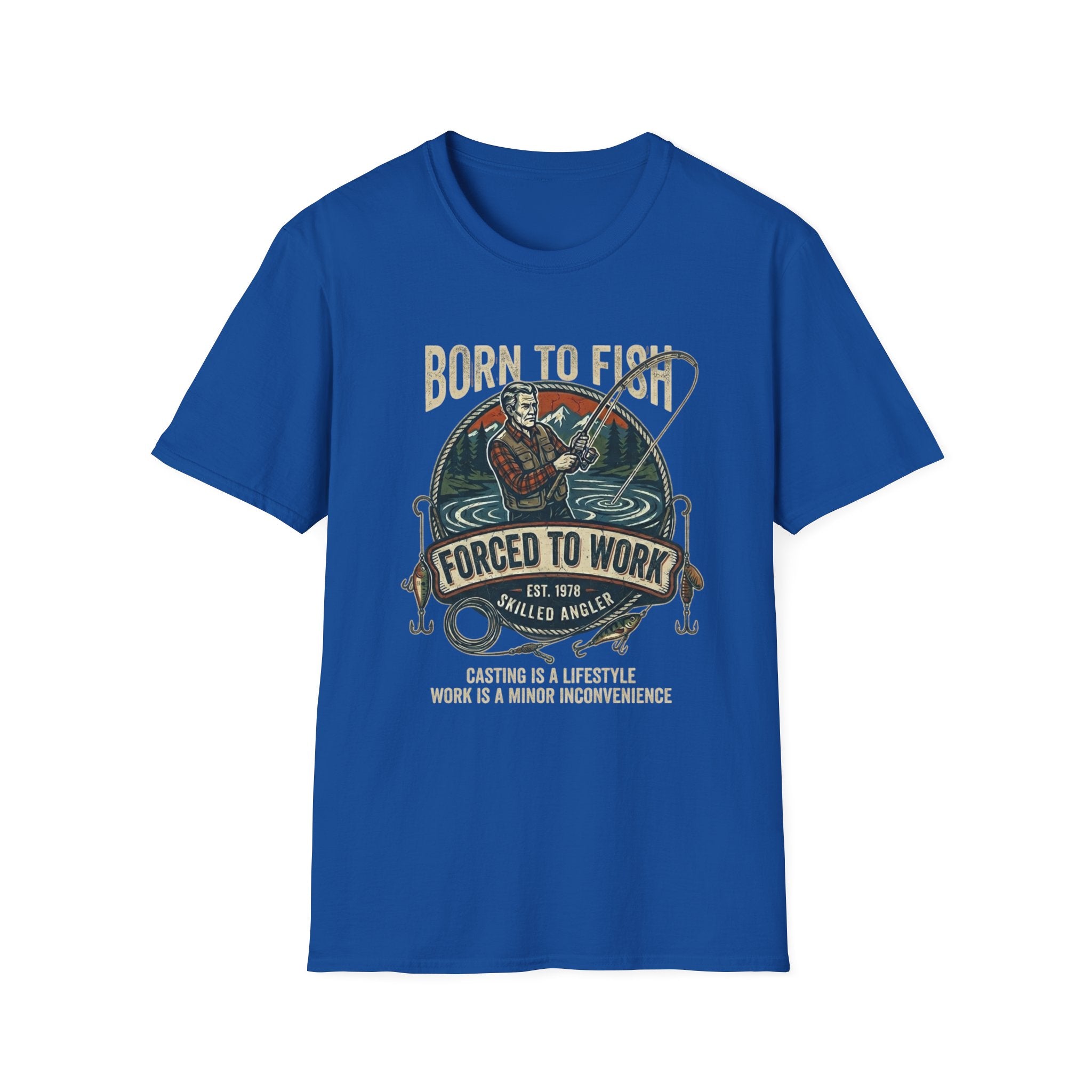 Born to Fish Forced to Work T-Shirt | Fishing Graphic Tee, Angler Humor