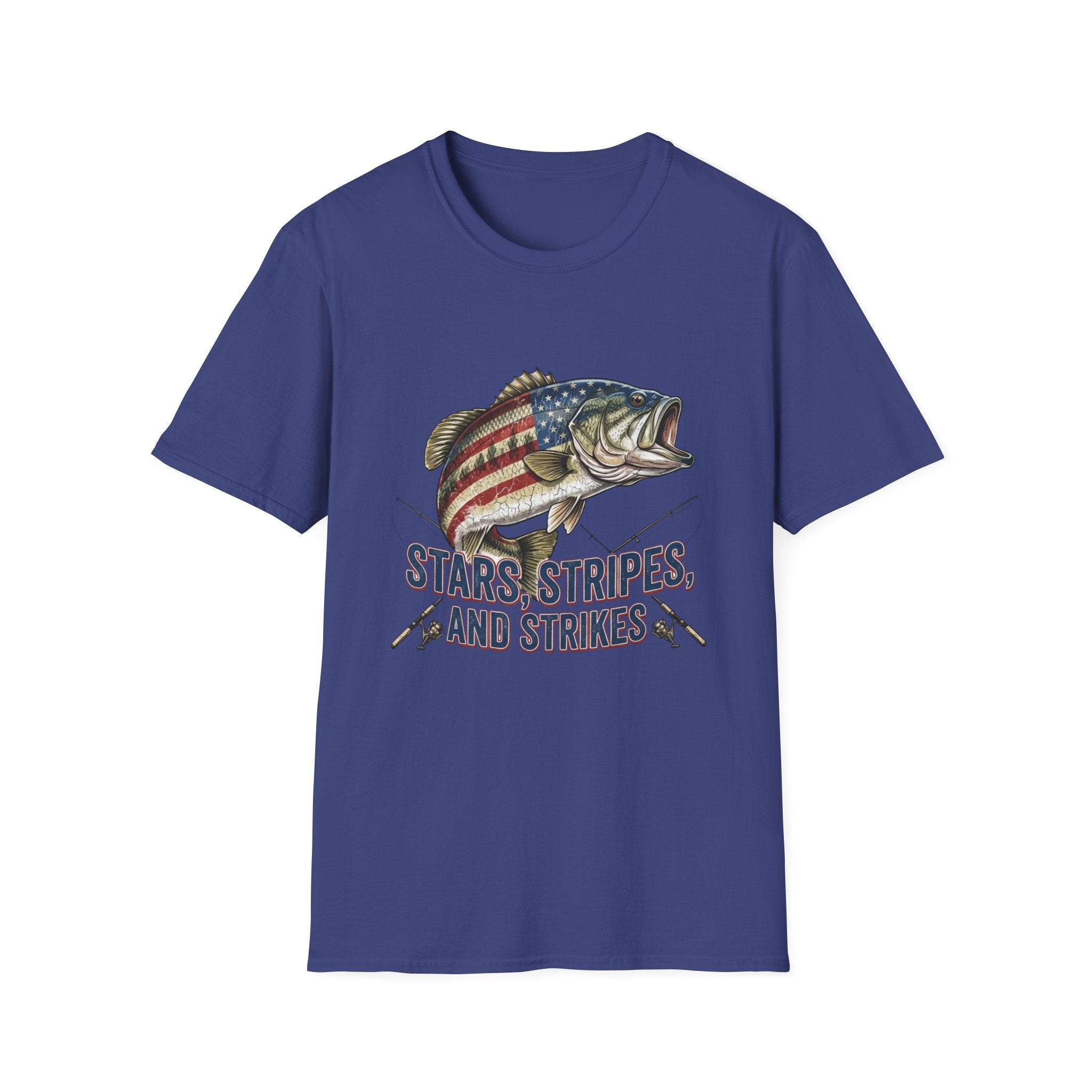 Patriotic Bass Fish Stars Stripes And Strikes T-Shirt | American Fishing Tee