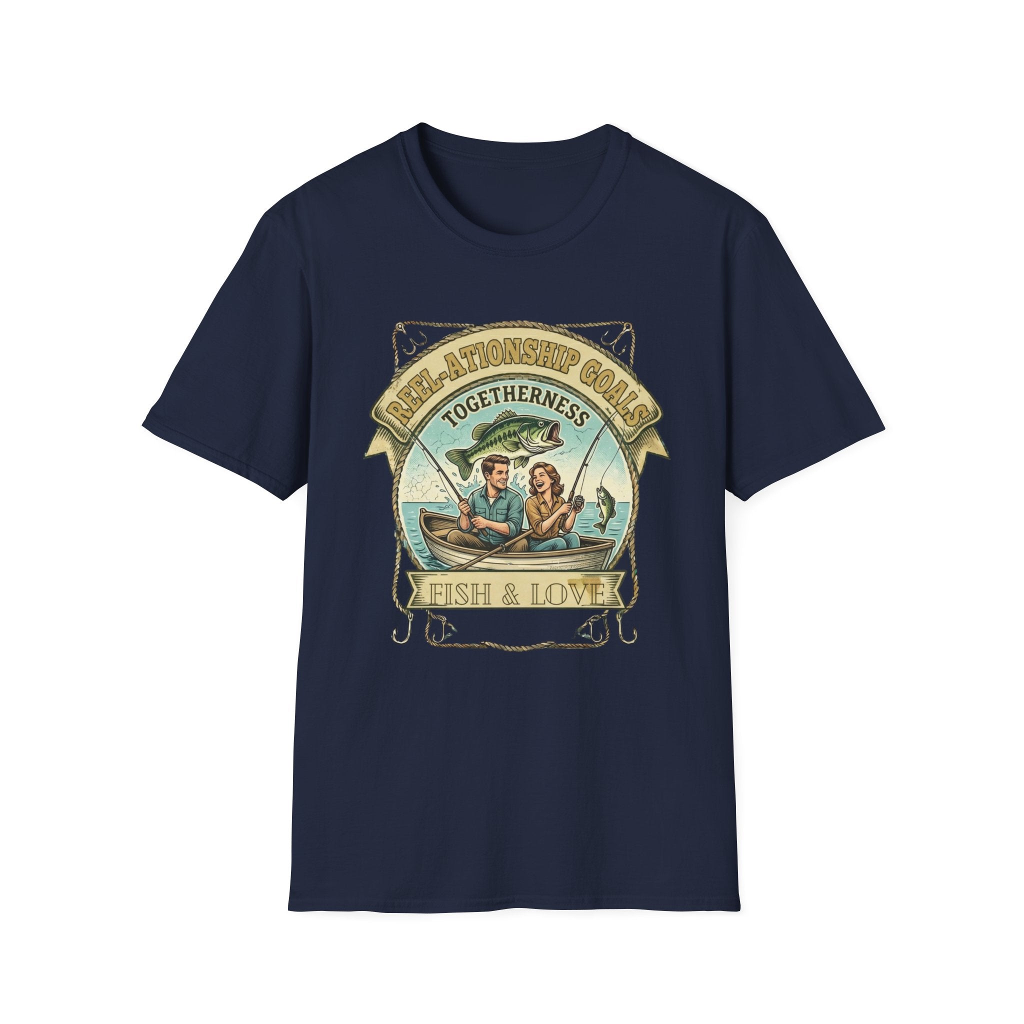 Togetherness Cottagecore Fishing Couple T-Shirt | Fish & Love Vintage Design