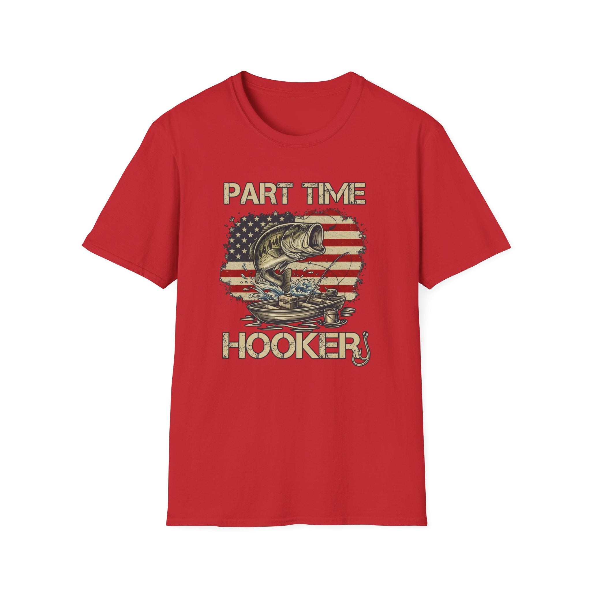 Part Time Hooker fishing shirt | Bass, American flag backdrop
