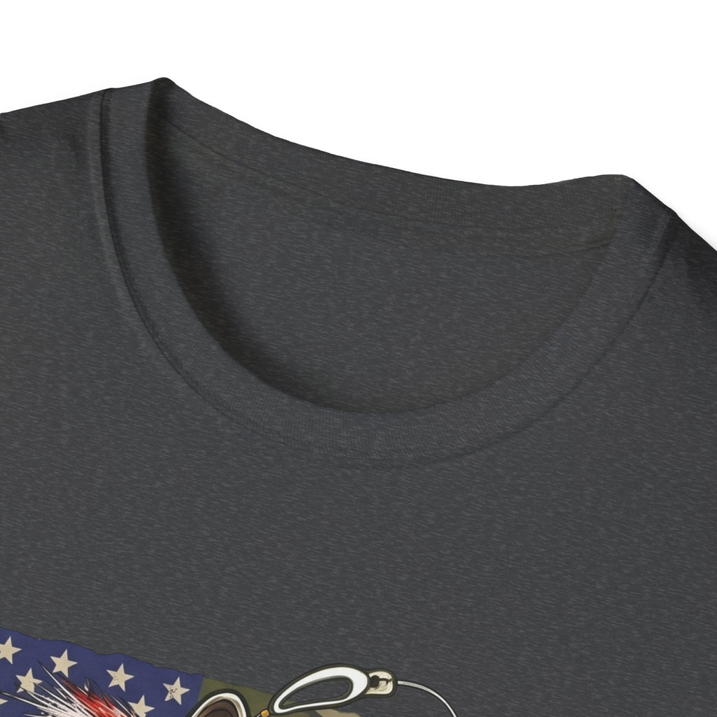 Jumping Bass with American Flag T-Shirt | Fishing Graphic Tee
