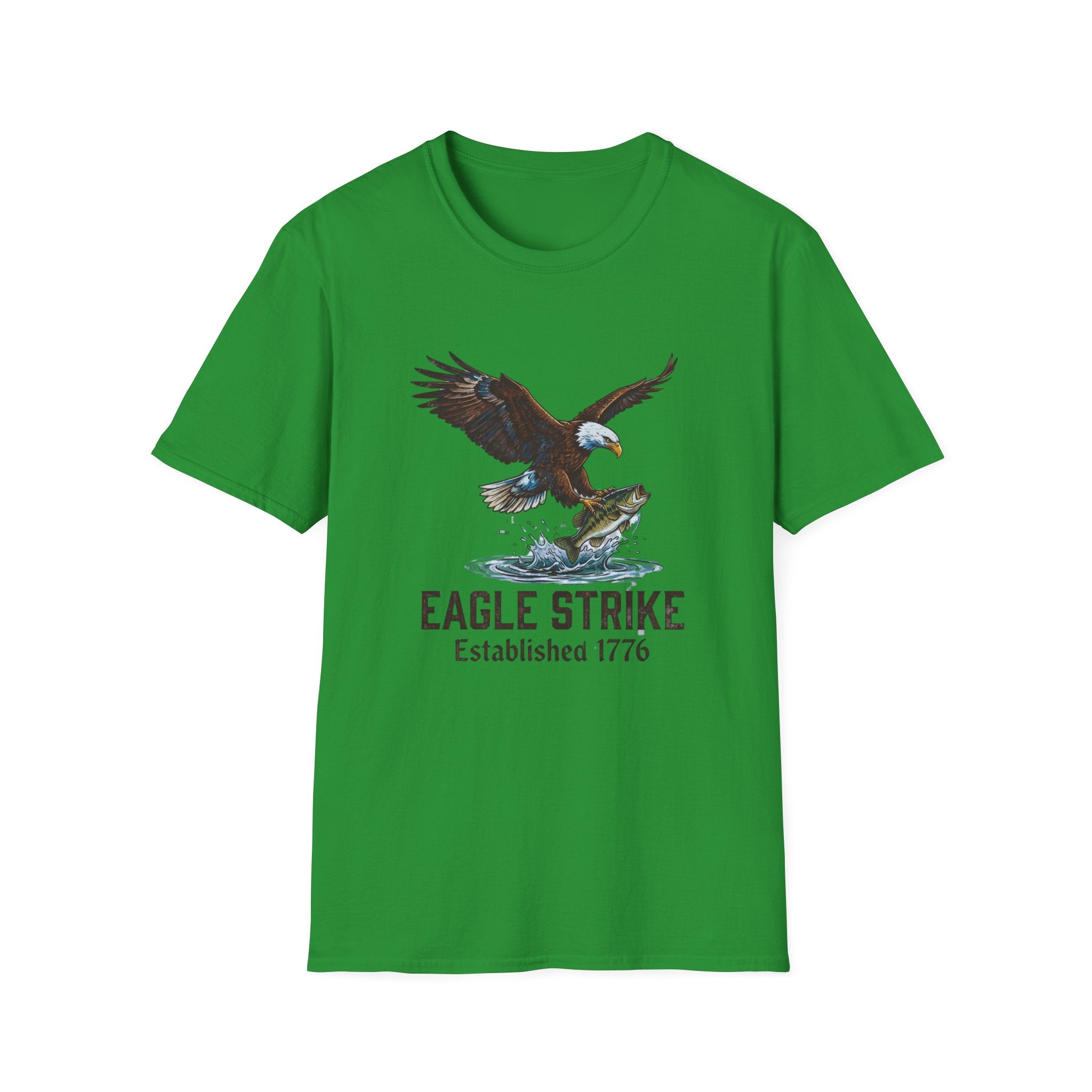 Eagle Strike graphic T-Shirt | Bald Eagle catching fish, Established 1776 design