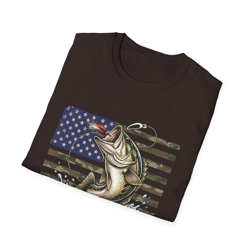 Jumping Bass with American Flag T-Shirt | Fishing Graphic Tee