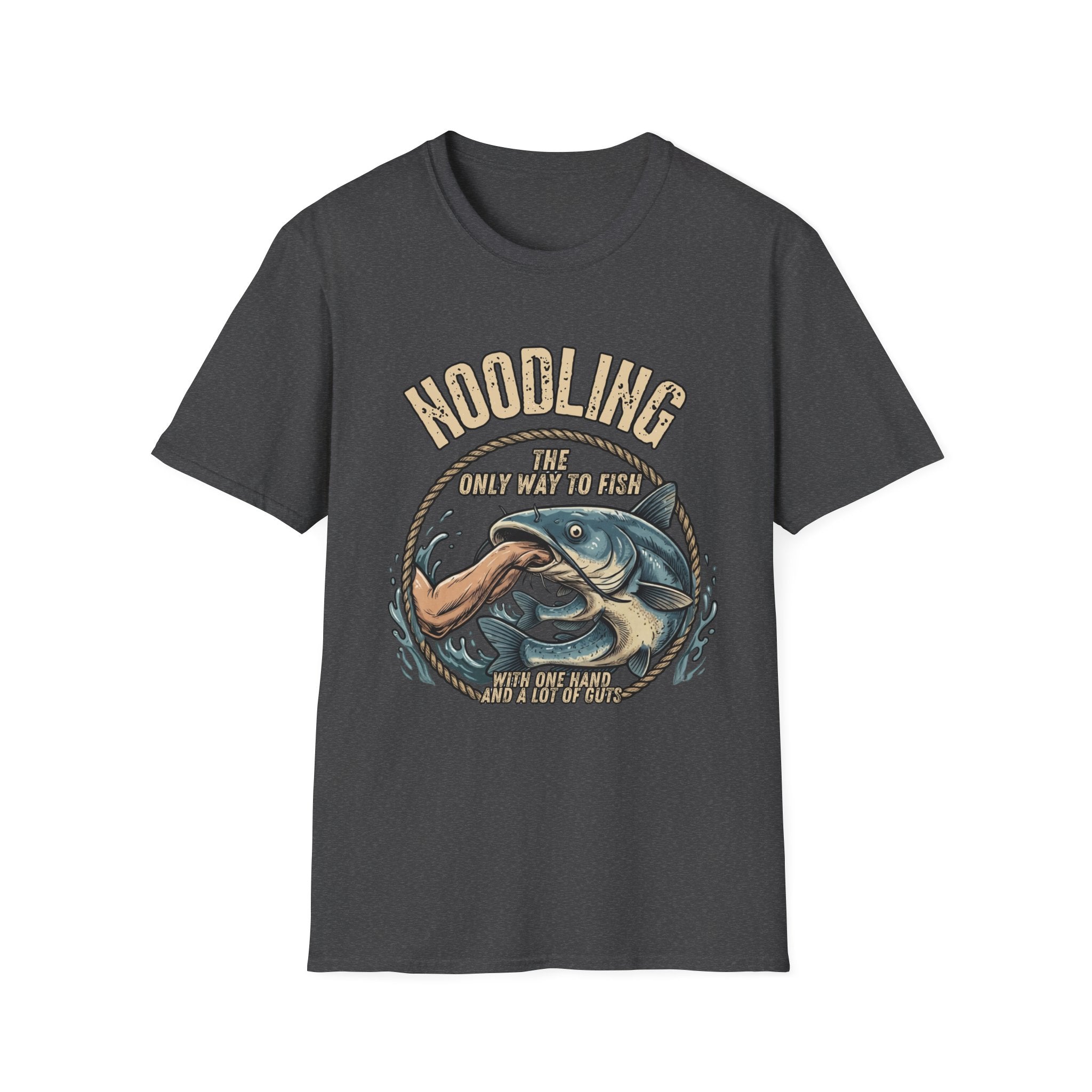Noodling Catfish Illustration T-Shirt | Fishing Humor Tee, Outdoor Angler Shirt
