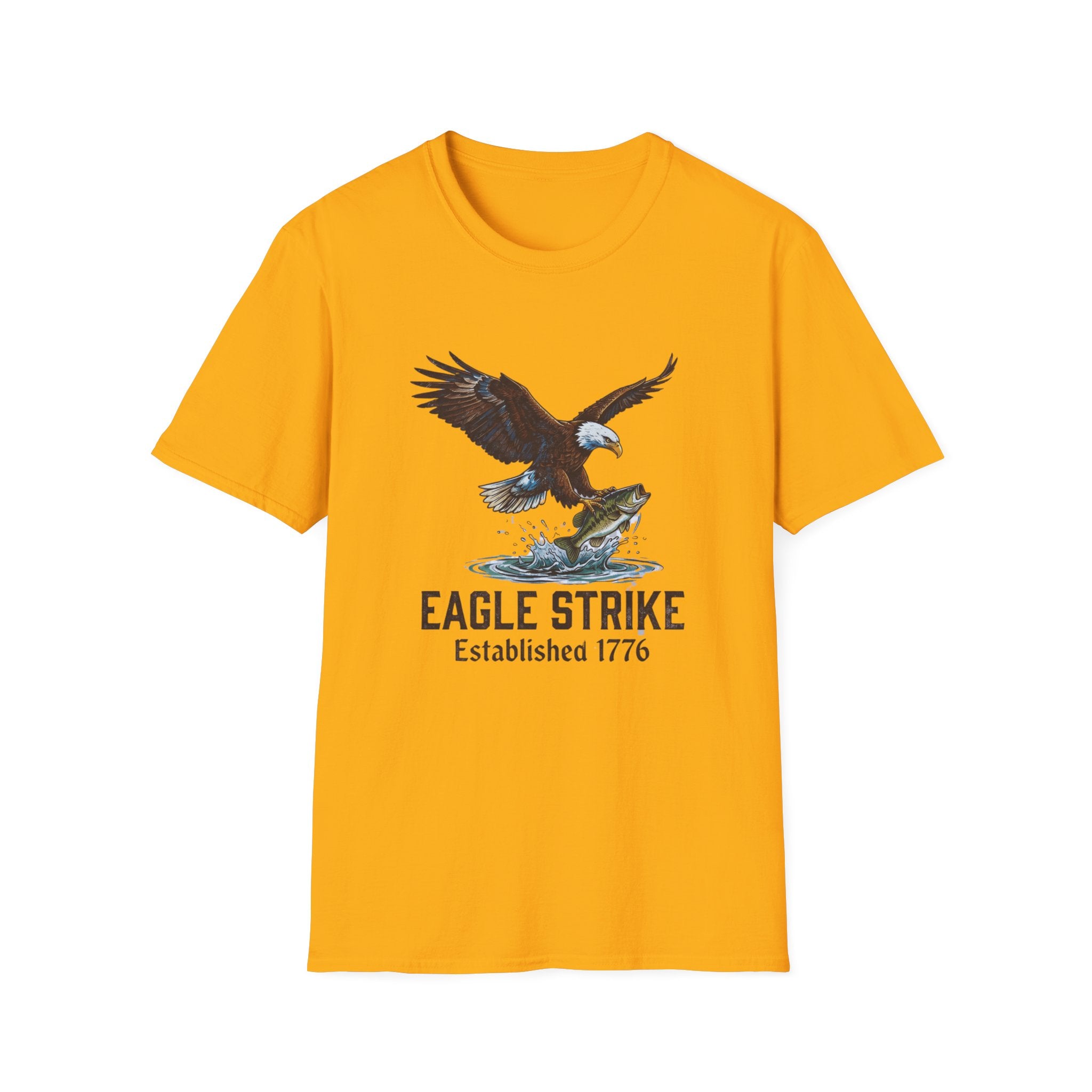 Eagle Strike graphic T-Shirt | Bald Eagle catching fish, Established 1776 design