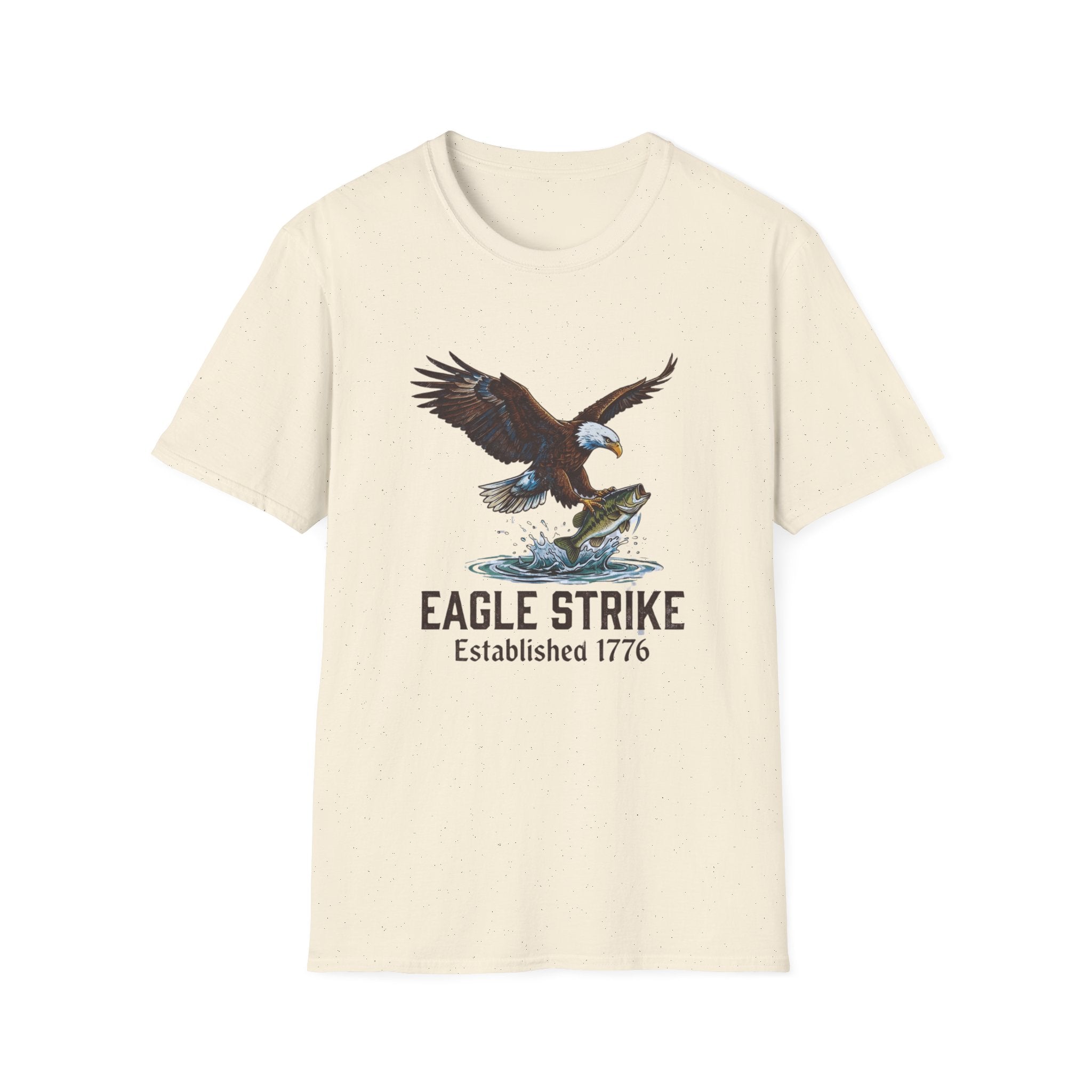 Eagle Strike graphic T-Shirt | Bald Eagle catching fish, Established 1776 design
