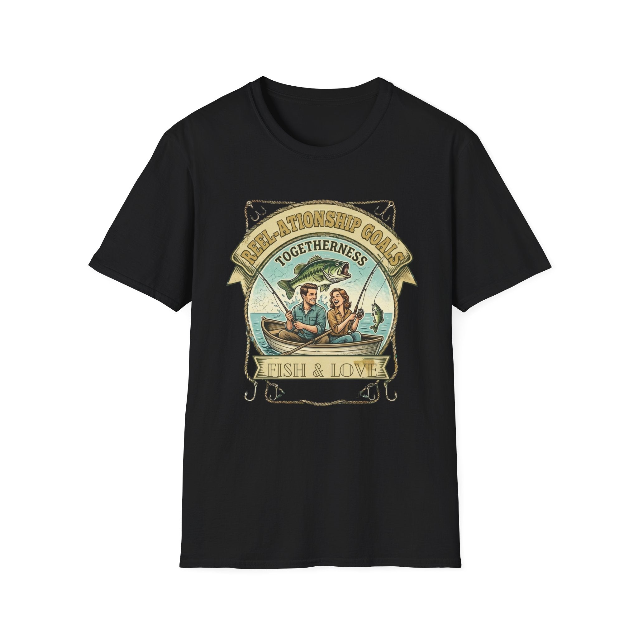Togetherness Cottagecore Fishing Couple T-Shirt | Fish & Love Vintage Design