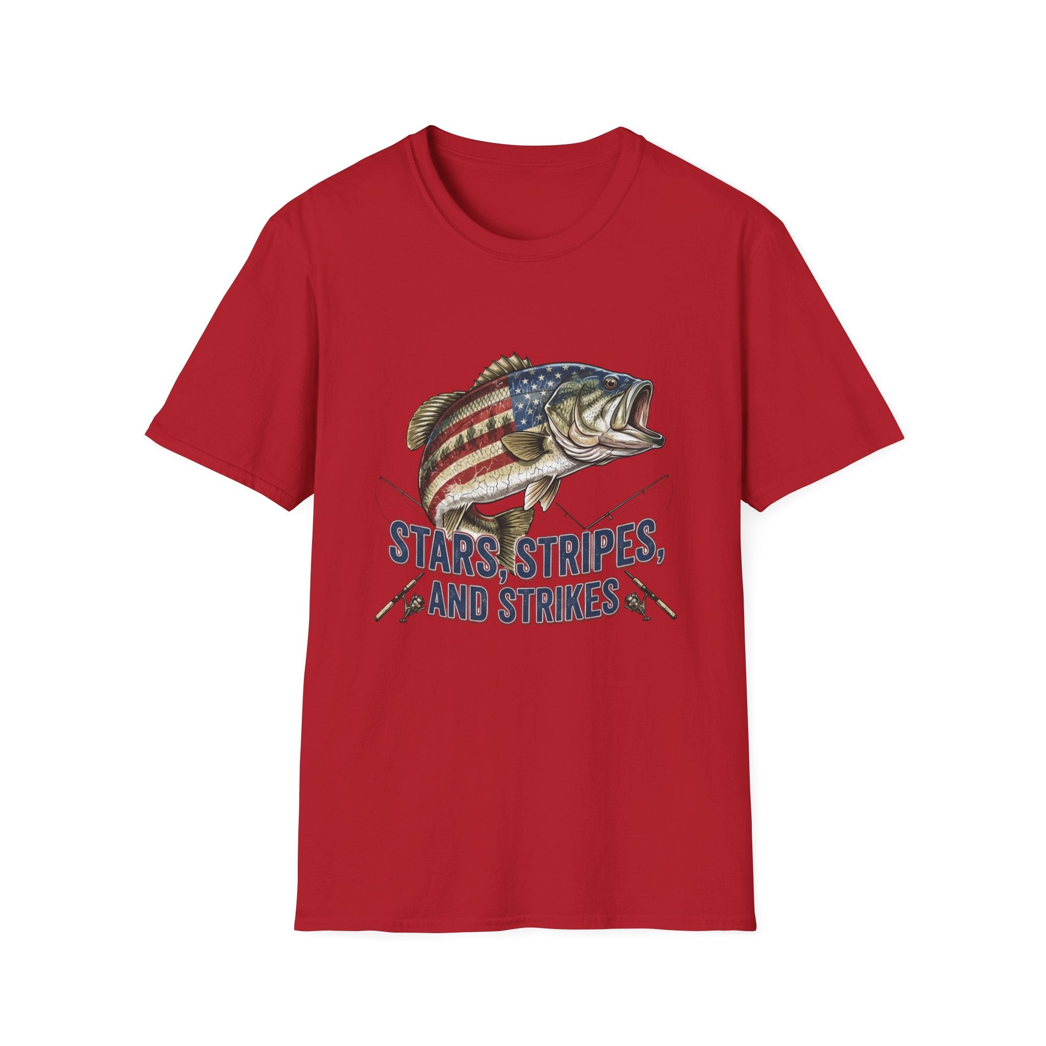 Patriotic Bass Fish Stars Stripes And Strikes T-Shirt | American Fishing Tee
