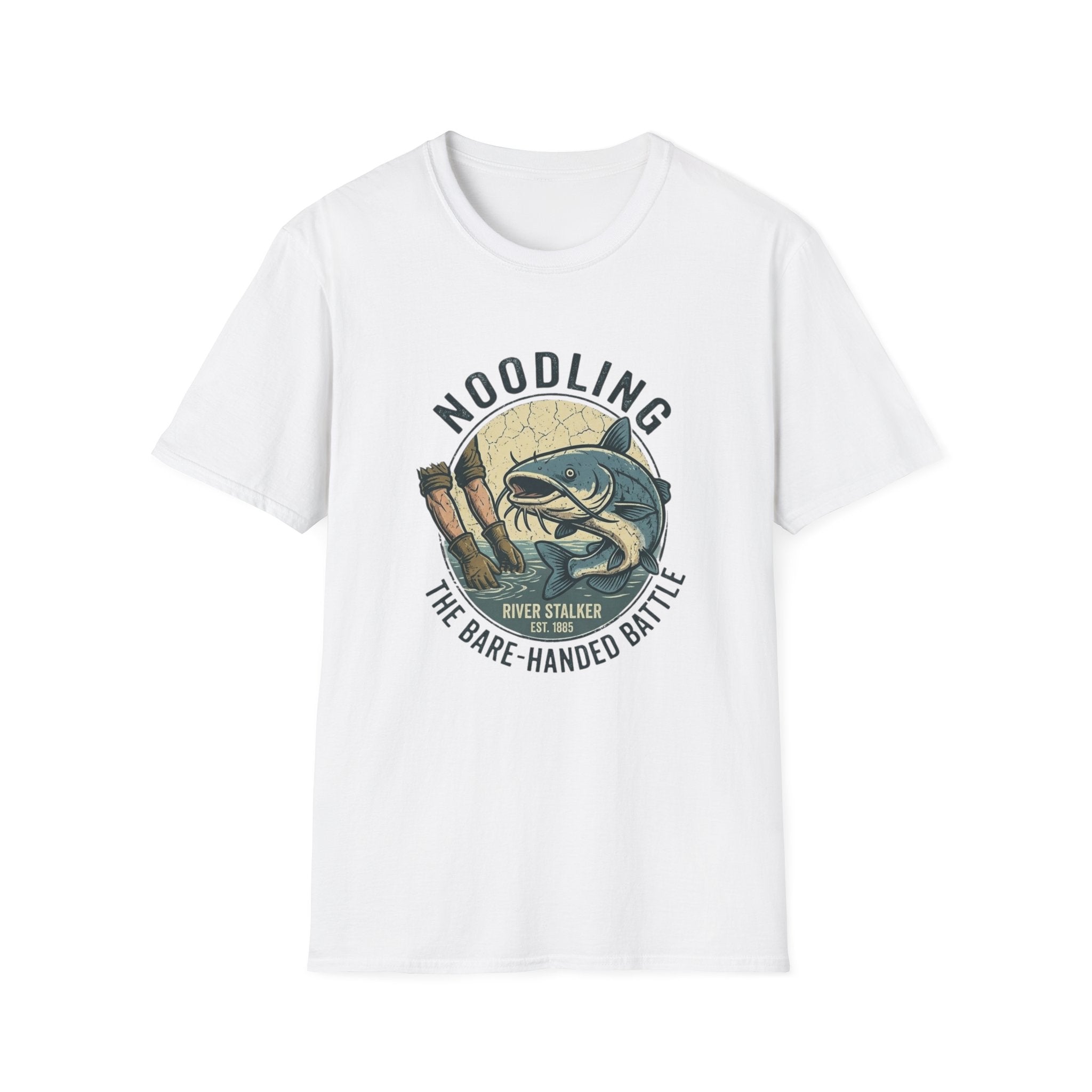 Noodling Catfish Illustration T-Shirt | Hand-Fished, River Angler Design
