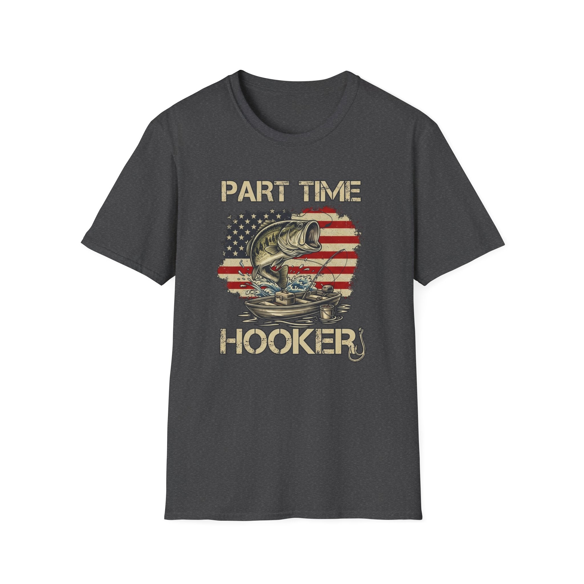 Part Time Hooker fishing shirt | Bass, American flag backdrop