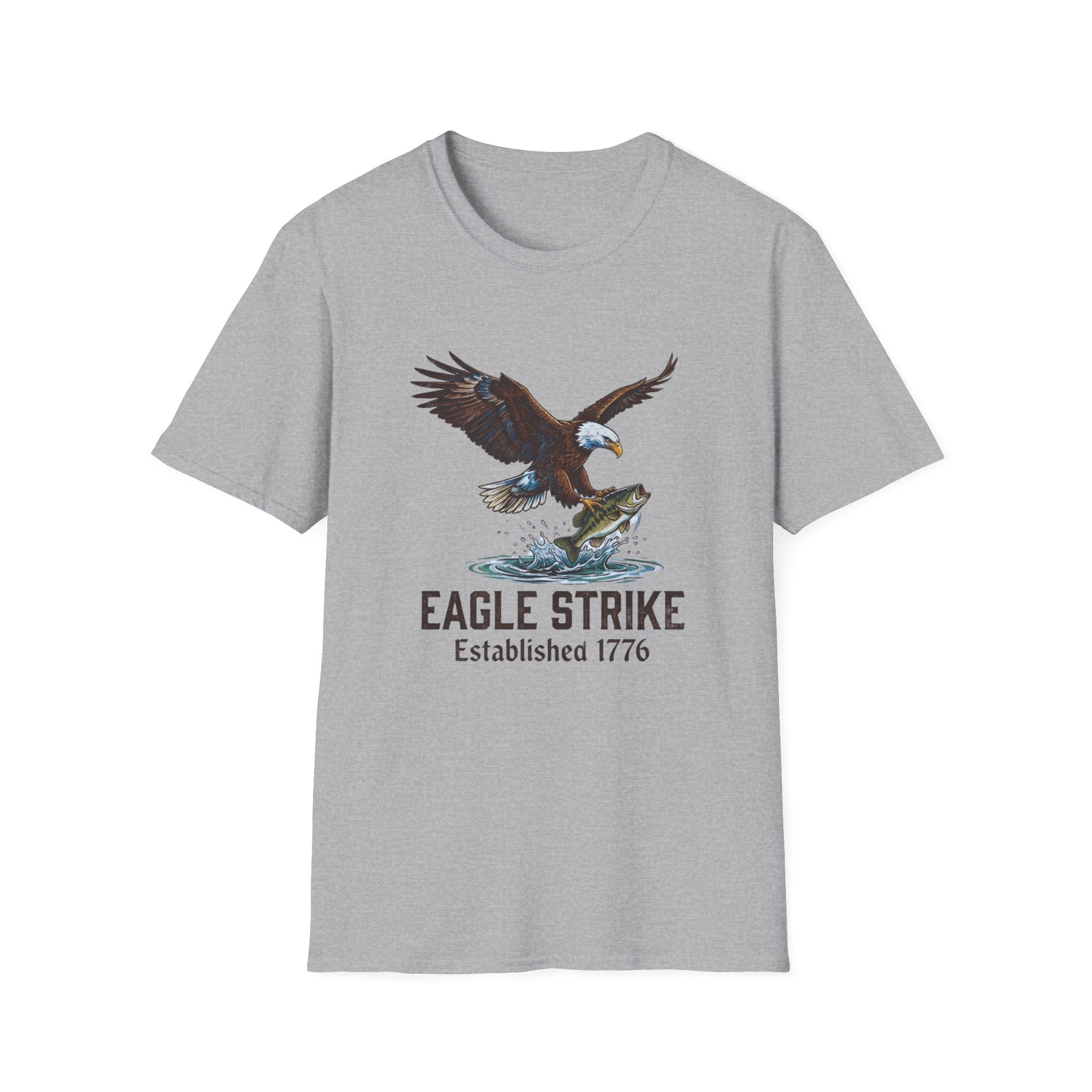 Eagle Strike graphic T-Shirt | Bald Eagle catching fish, Established 1776 design