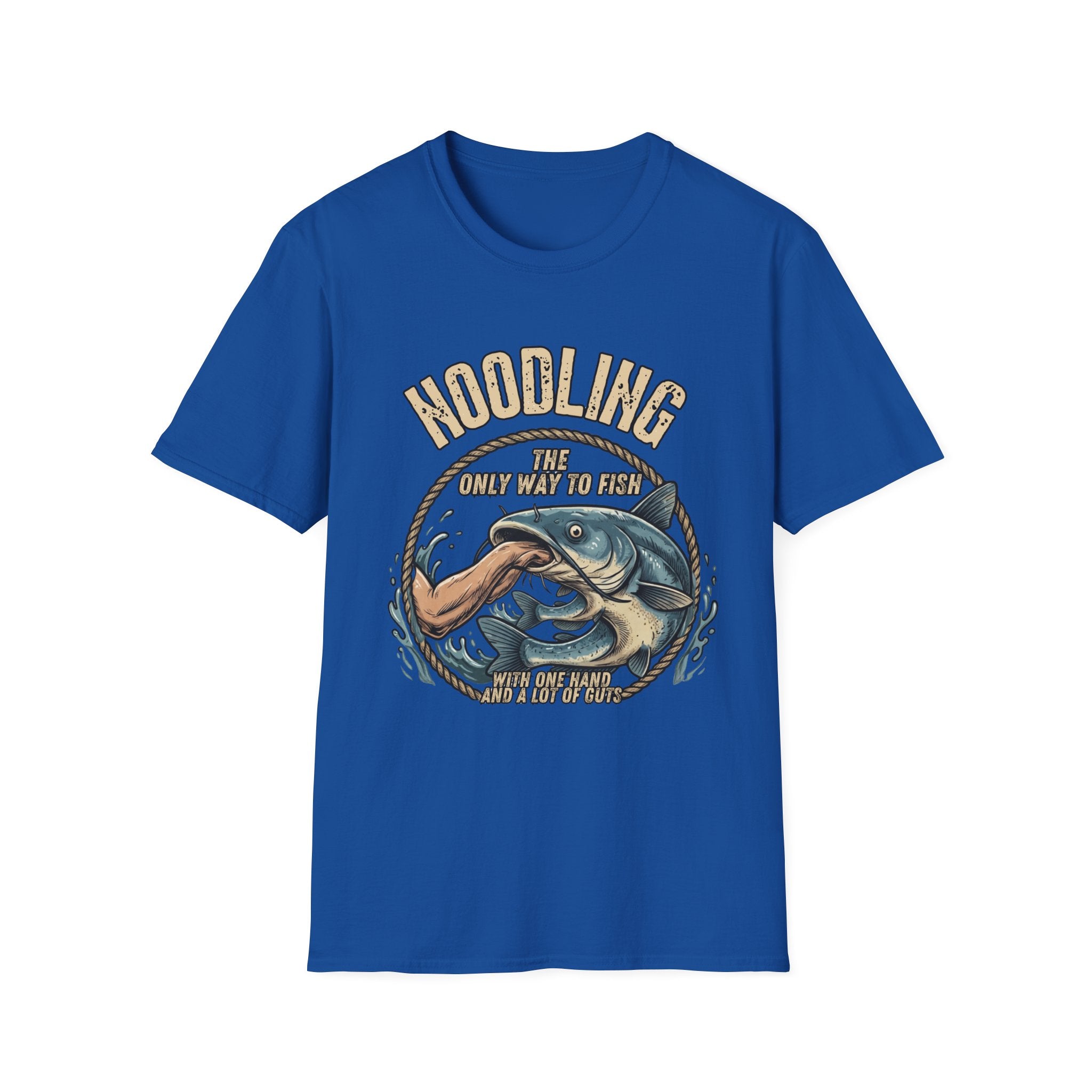 Noodling Catfish Illustration T-Shirt | Fishing Humor Tee, Outdoor Angler Shirt