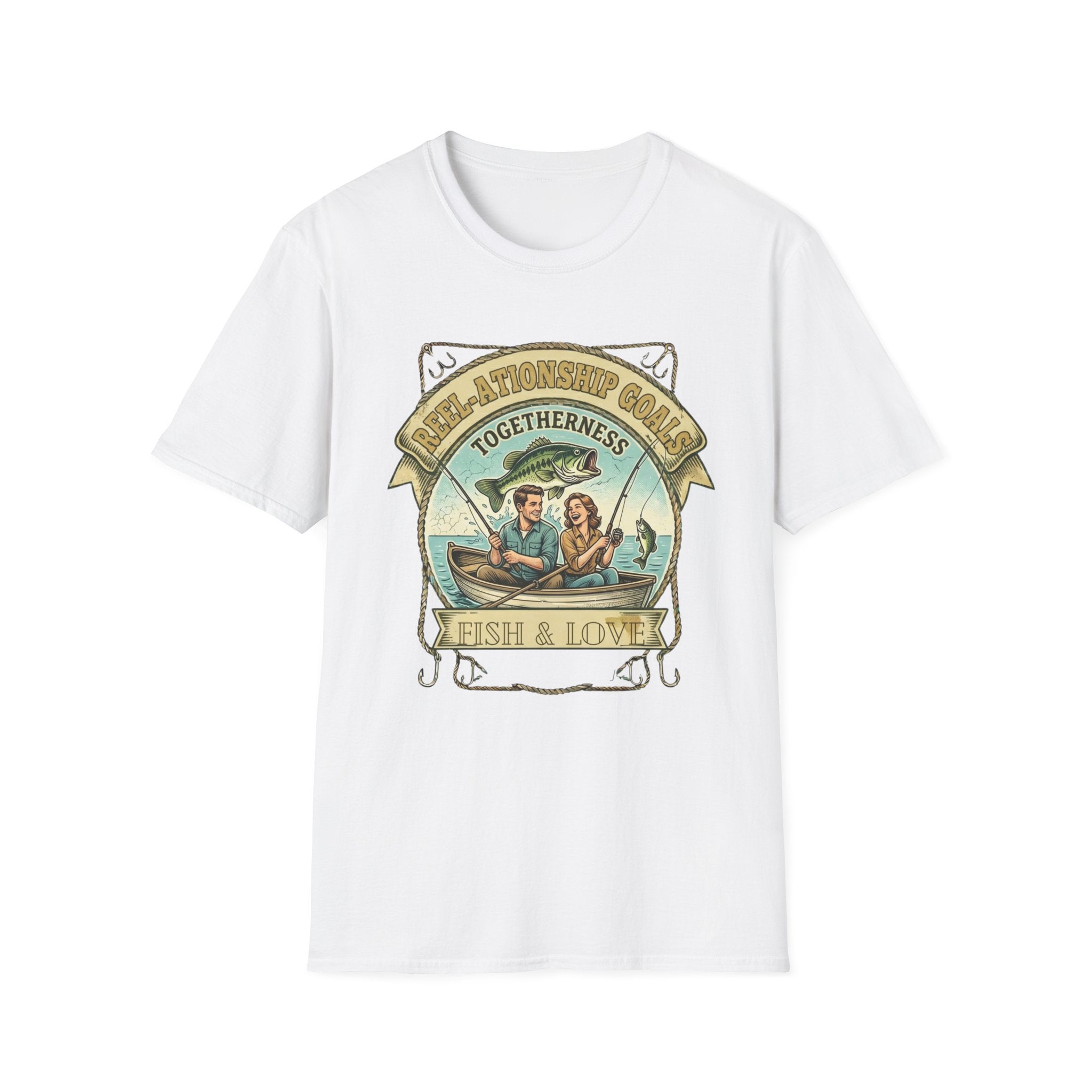 Togetherness Cottagecore Fishing Couple T-Shirt | Fish & Love Vintage Design