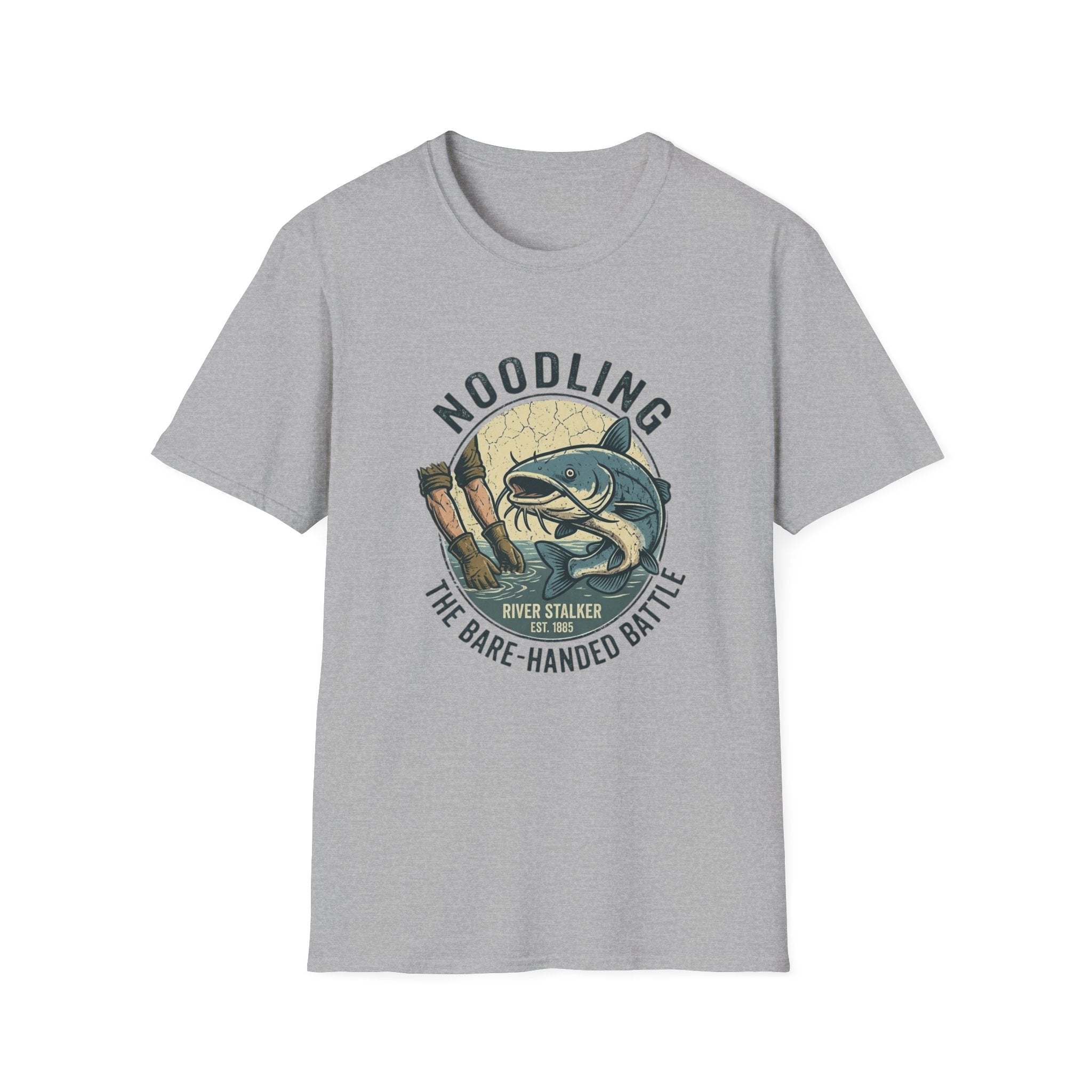 Noodling Catfish Illustration T-Shirt | Hand-Fished, River Angler Design