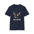 Reel Patriot eagle fishing T-Shirt | American flag wings, fishing rod