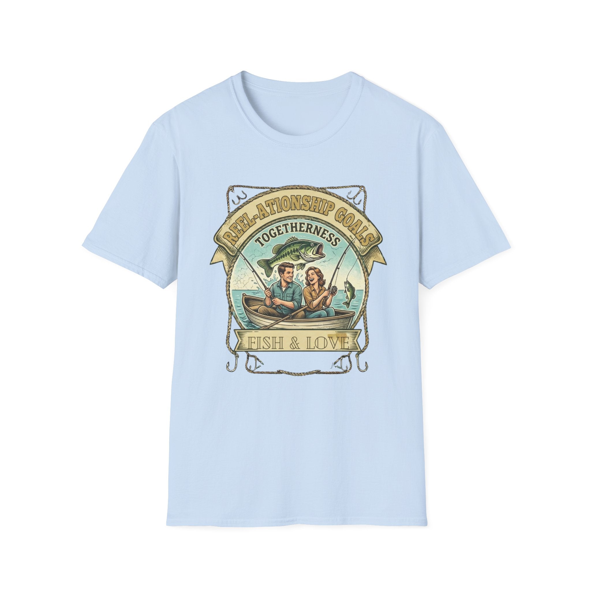 Togetherness Cottagecore Fishing Couple T-Shirt | Fish & Love Vintage Design